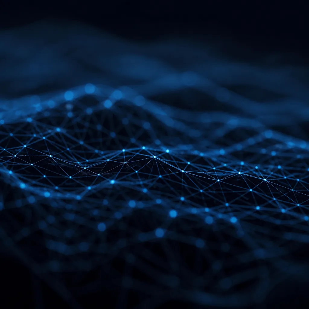 Visualización abstracta de datos en azul sobre fondo oscuro