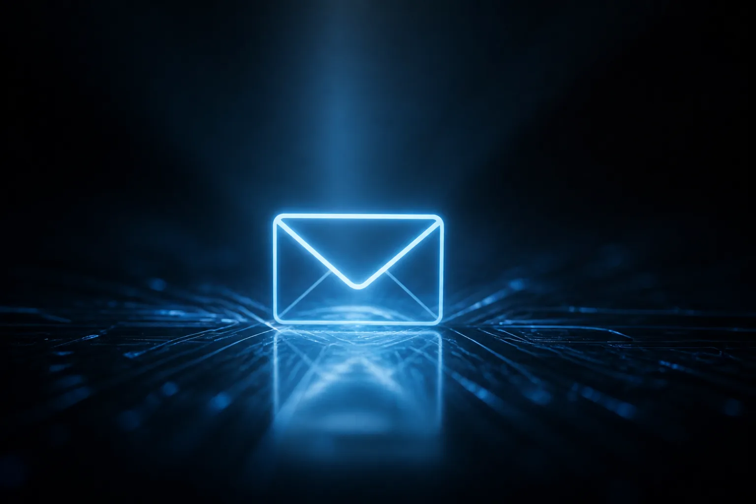 Luz azul sobre una superficie oscura que sugiere una bandeja de correo